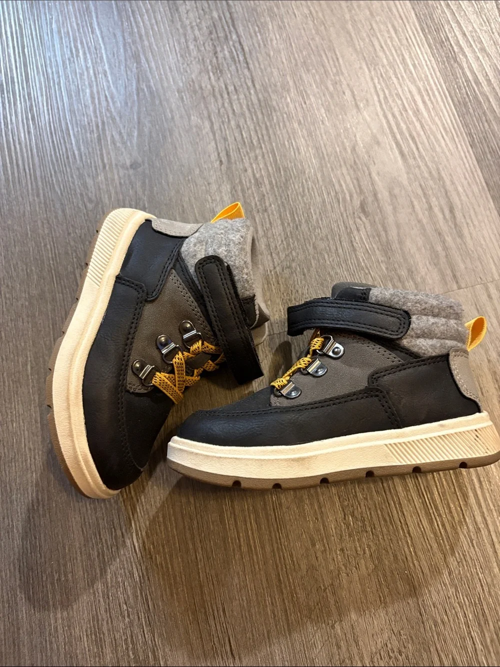 Cat & Jack Black and Gray Kids Ankle Boots with Yellow Accents